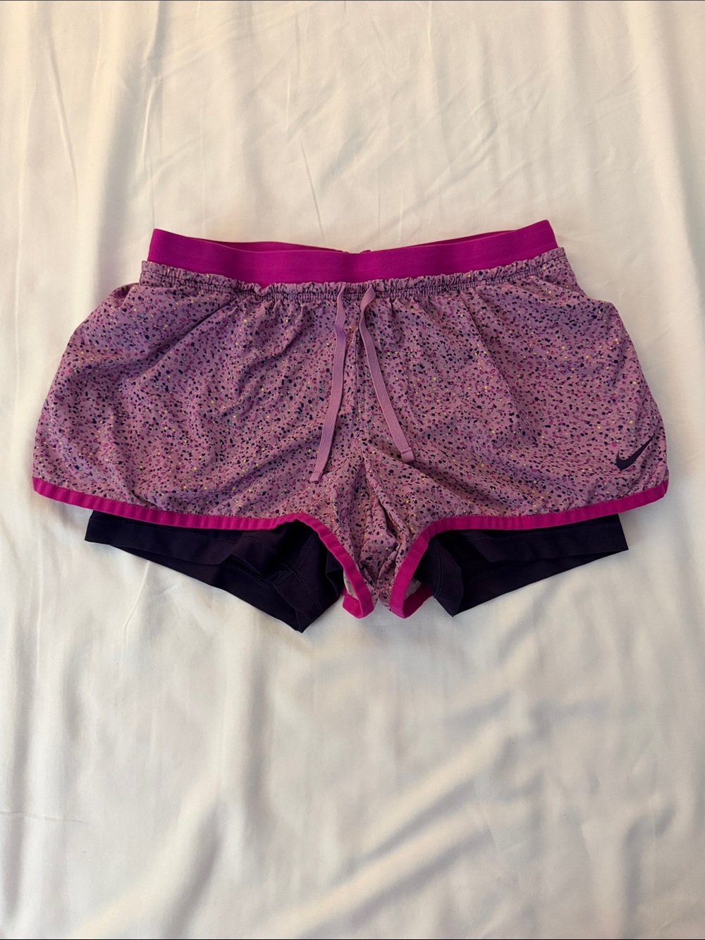 Nike Women's Pink and Purple Layered Athletic Shorts
